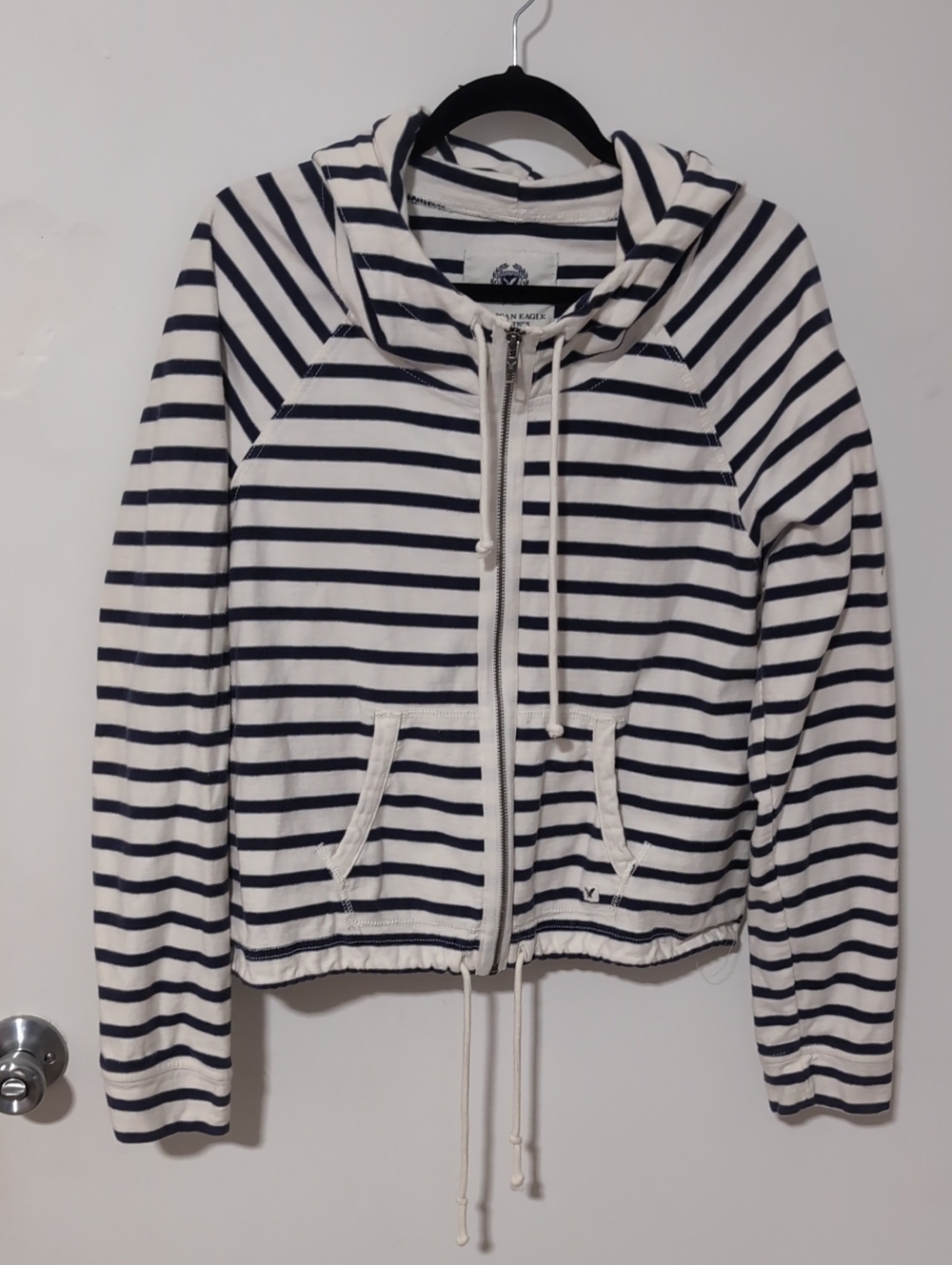 Striped Zip-Up Hoodie - Navy & White